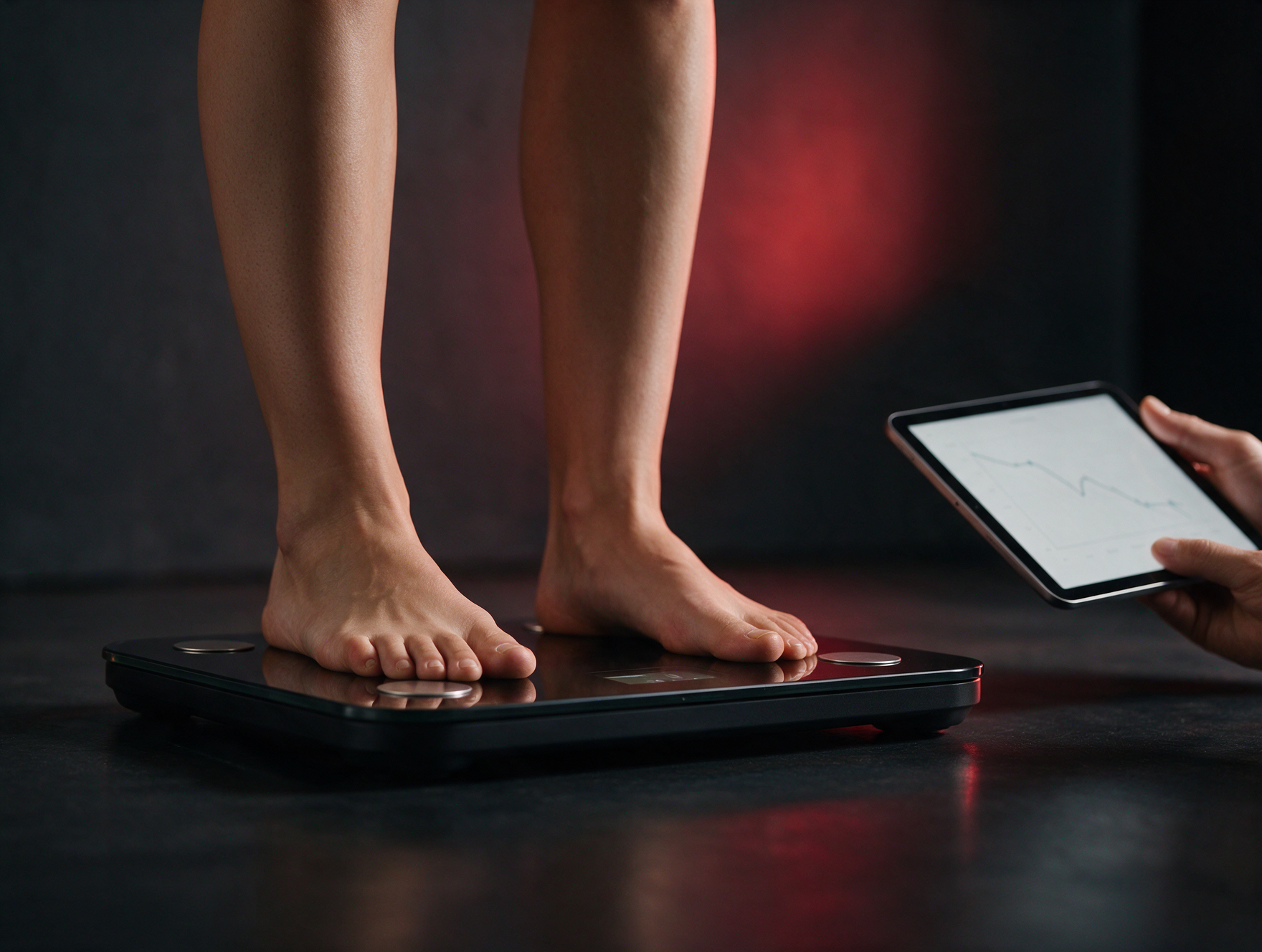 Fortschrittsmessung mit Körperanalyse-Waage und Tablet